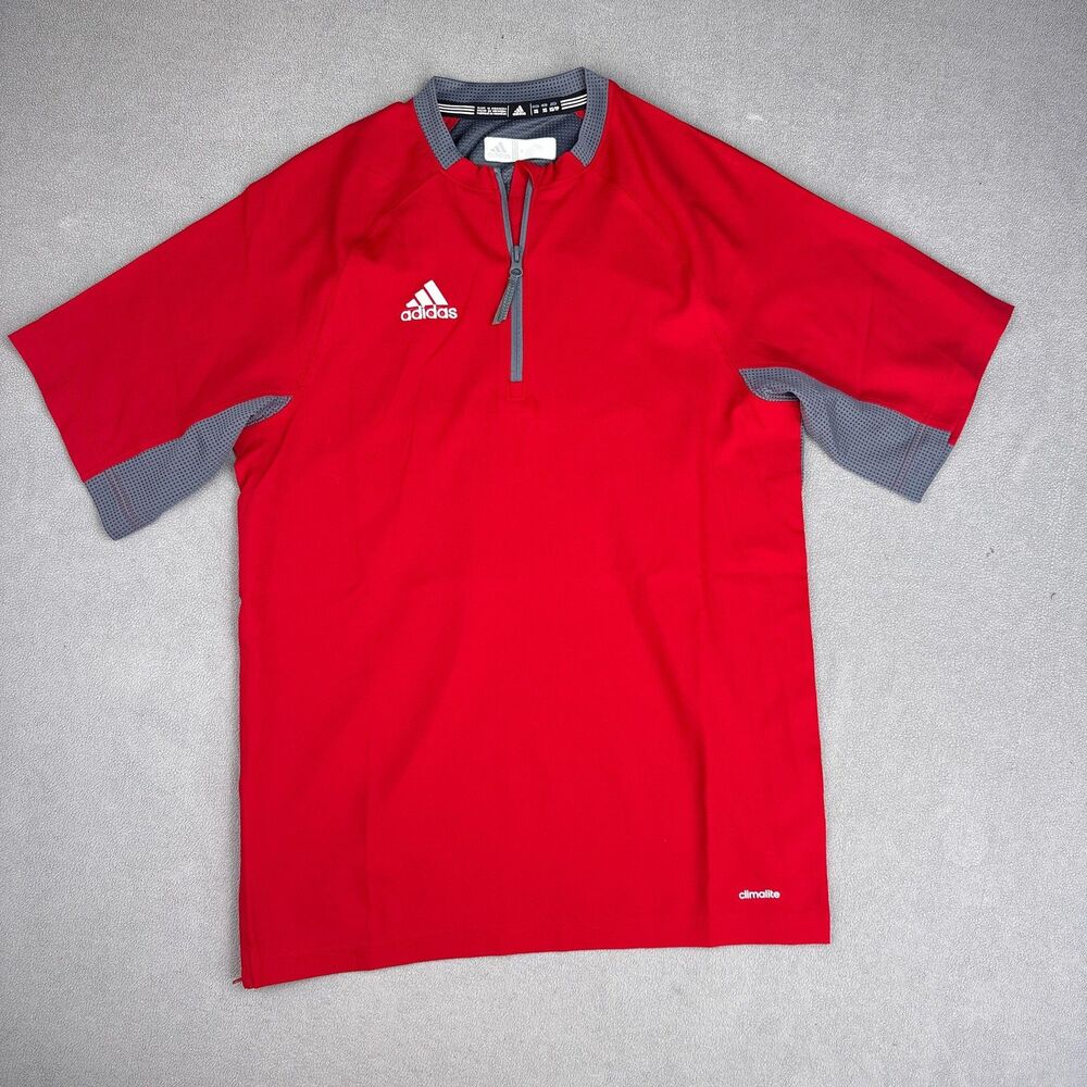 Adidas Baseball Cage Jacket Pullover Shirt Mens XS Red Gray 1/4 Zip Climalite